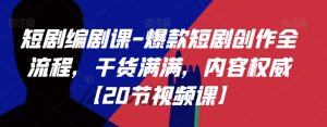 短剧编剧课-爆款短剧创作全流程,干货满满,内容权威【20节视频课】-最全项目网