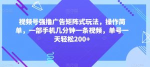 视频号强撸广告矩阵式玩法,操作简单,一部手机几分钟一条视频,单号一天轻松200+【揭秘】-最全项目网