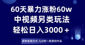 60天暴力涨粉60W，中视频另类玩法，日入3000＋，几分钟一条原创作品多种变现方式-最全项目网