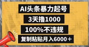 AI头条暴力起号,3天撸1000,100%不违规,复制粘贴月入6000+【揭秘】-最全项目网