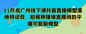 11月底广州线下课抖音直播模型落地特训营，短视频锤爆直播间的平播可复制模型-最全项目网