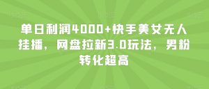 单日利润4000+快手美女无人挂播,网盘拉新3.0玩法,男粉转化超高【揭秘】-最全项目网