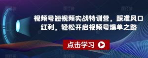 视频号短视频实战特训营，踩准风口红利，轻松开启视频号爆单之路-最全项目网