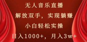 无人音乐直播,解放双手,实现躺赚,小白轻松实操,日入1000+,月入3w+【揭秘】-最全项目网