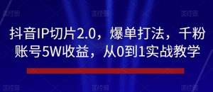 抖音IP切片2.0，爆单打法，千粉账号5W收益，从0到1实战教学【揭秘】-最全项目网