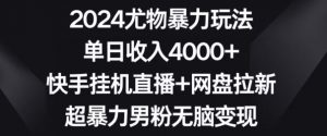 2024尤物暴力玩法，单日收入4000+，快手挂机直播+网盘拉新，超暴力男粉无脑变现【揭秘】-最全项目网