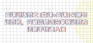 卖课训练营之【做课+卖课】实操与运营班,突破信息鸿沟掌握运营方法新手快速入门-最全项目网