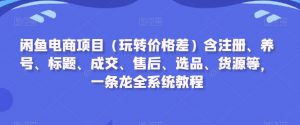 闲鱼电商项目（玩转价格差）含注册、养号、标题、成交、售后、选品、货源等，一条龙全系统教程-最全项目网