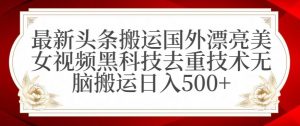 最新头条搬运国外漂亮美女视频黑科技去重技术无脑搬运日入500+【揭秘】-最全项目网