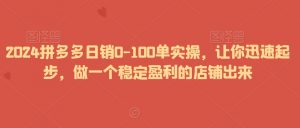 2024拼多多日销0-100单实操,让你迅速起步,做一个稳定盈利的店铺出来-最全项目网