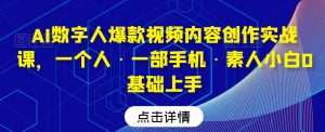 AI数字人爆款视频内容创作实战课,一个人·一部手机·素人小白0基础上手-最全项目网