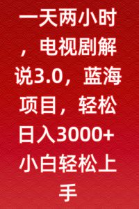 一天两小时，电视剧解说3.0，蓝海项目，轻松日入3000+小白轻松上手【揭秘】-最全项目网