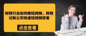 财税行业如何做短视频,财税记账公司快速短视频获客-最全项目网