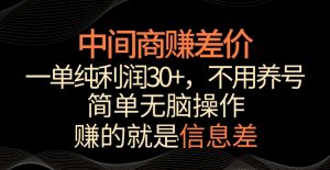 中间商赚差价，一单纯利润30+，简单无脑操作，赚的就是信息差，轻轻松松日入1000+【揭秘】-最全项目网