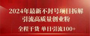 2024年最新不封号项目拆解引流高质量创业粉,全程干货单日轻松引流100+【揭秘】-最全项目网
