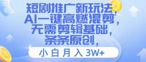 短剧推广新玩法,AI一键高燃混剪,无需剪辑基础,条条原创,小白月入3W+【揭秘】-最全项目网