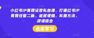 小红书IP变现运营私教课,打通红书IP变现任督二脉,底层逻辑、实操方法、战训结合-最全项目网