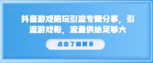 抖音游戏陪玩引流专题分享，引流游戏粉，流量供给足够大-最全项目网