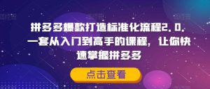 拼多多爆款打造标准化流程2.0,一套从入门到高手的课程,让你快速掌握拼多多-最全项目网