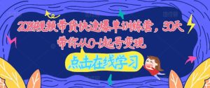 2024视频带货快速爆单训练营,30天带你从0-1起号变现-最全项目网