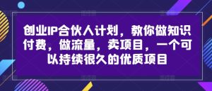 创业IP合伙人计划,教你做知识付费,做流量,卖项目,一个可以持续很久的优质项目-最全项目网