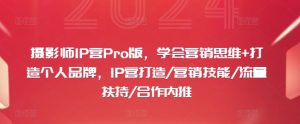 摄影师IP营Pro版,学会营销思维+打造个人品牌,IP营打造/营销技能/流量扶持/合作内推-最全项目网