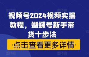 视频号2024视频实操教程,蝴蝶号新手带货十步法-最全项目网