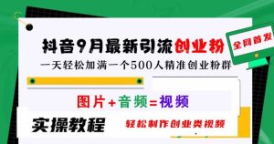 抖音9月最新引流创业粉,轻松制作创业类视频,一天轻松加满一个500人精准创业粉群【揭秘】-最全项目网