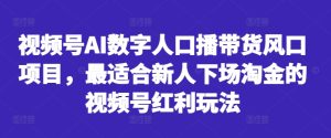 视频号AI数字人口播带货风口项目，最适合新人下场淘金的视频号红利玩法-最全项目网
