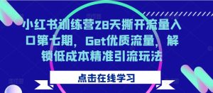 小红书训练营28天撕开流量入口第七期,Get优质流量,解锁低成本精准引流玩法-最全项目网
