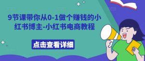 9节课带你从0-1做个赚钱的小红书博主-小红书电商教程-最全项目网