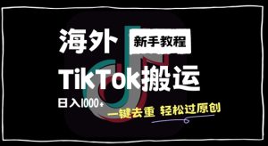 2024最新海外TikTok搬运玩法,一键去重轻松过原创,新手无经验也能日入1k【揭秘】-最全项目网