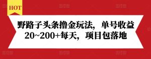 野路子头条撸金玩法，单号收益20~200+每天，项目包落地-最全项目网