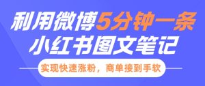 小红书利用微博5分钟一条图文笔记,实现快速涨粉,商单接到手软-最全项目网