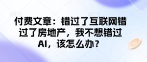 付费文章：错过了互联网错过了房地产，我不想错过AI，该怎么办？-最全项目网