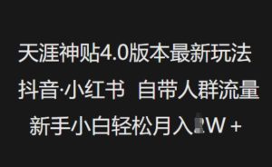 天涯神贴4.0版本最新玩法，抖音·小红书自带人群流量，新手小白轻松月入过W-最全项目网