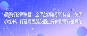 最新打粉训练营,全平台精准引流抖音、快手、小红书,打造高级朋友圈拉开你和同行差异化-最全项目网