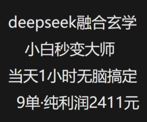抖音小红书deepseek融合玄学,纯小白秒变大师,当天1小时无脑搞定9单,纯利润上千-最全项目网