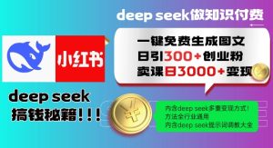 Deepseek一键免费生成小红书图文日引300+创业粉,日变现多张教程,方法全行业通用!-最全项目网