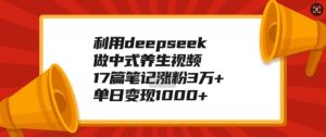 利用deepseek做中式养生视频,17篇笔记涨粉3万+,单日变现1k-最全项目网