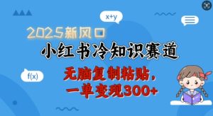 2025新风口,小红书冷知识赛道,无脑复制粘贴,一单变现300+-最全项目网