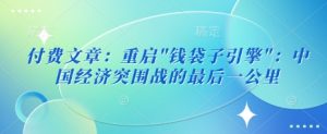 付费文章:重启”钱袋子引擎”:中国经济突围战的最后一公里-最全项目网