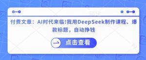 付费文章:AI时代来临!我用DeepSeek制作课程、爆款标题,自动挣钱-最全项目网