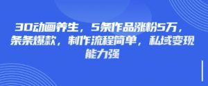 3D动画养生,5条作品涨粉5万,条条爆款,制作流程简单,私域变现能力强-最全项目网
