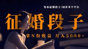 发布征婚段子,同步多个平台,拿N份收益,月入5k-最全项目网