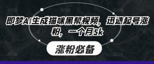 即梦AI生成猫咪黑帮视频,迅速起号涨粉,一个月5k-最全项目网