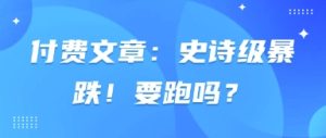 付费文章：史诗级暴跌！要跑吗？-最全项目网