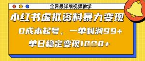 小红书虚拟资料暴力变现，0成本起号，一单利润99，单日稳定变现1k【揭秘】-最全项目网