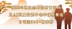 被99%博主忽略的财富密码:用AI批量收割中老年情感赛道,日引流300+精准粉-最全项目网