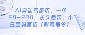 AI自动写简历,一单50-200,长久稳定,小白宝妈首选【附赠指令】-最全项目网